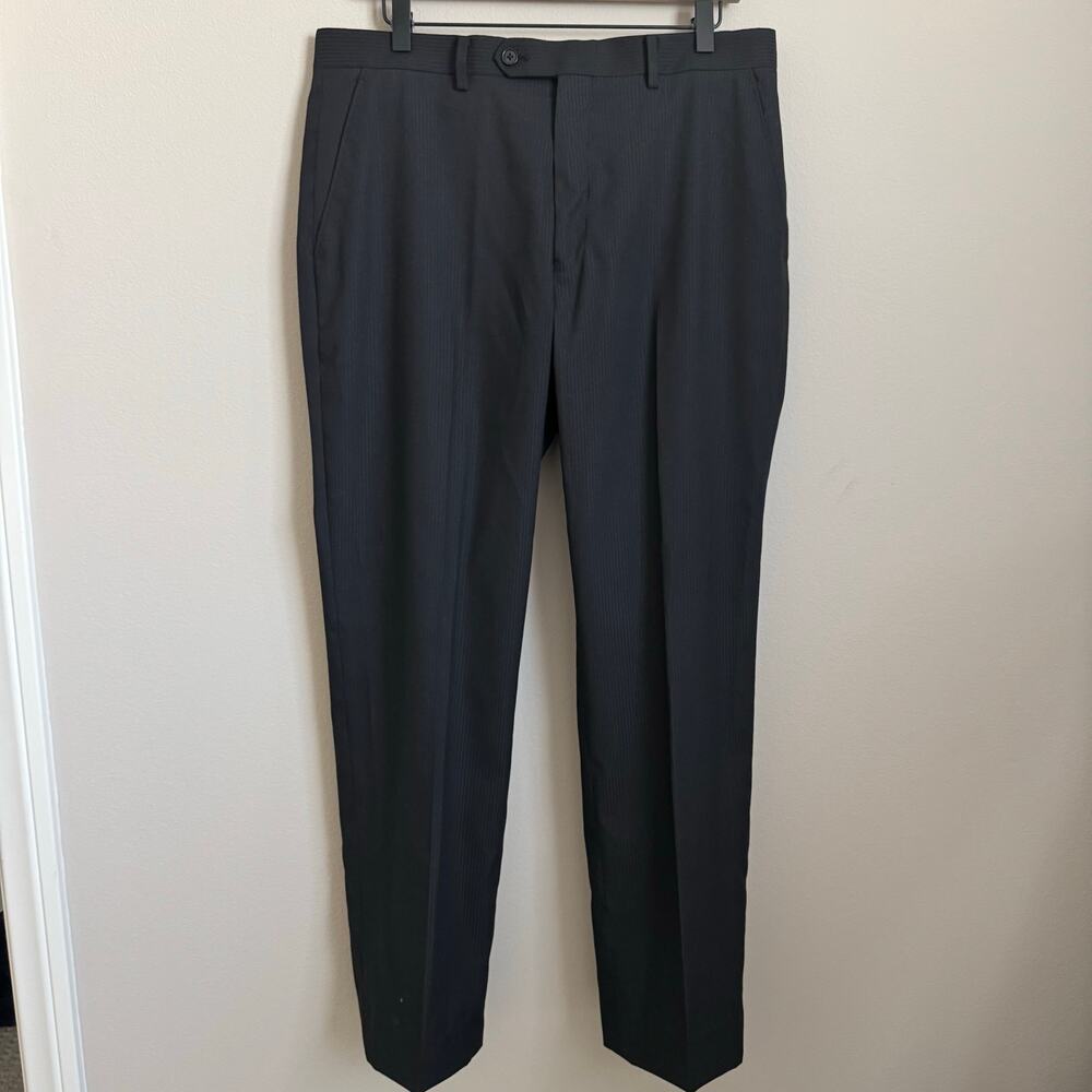 Michael Kors Men Black Pinstripe Trouser 34 x 32 Pleated Workwear Career Pockets